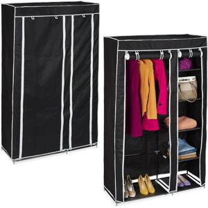 Set of 2 Relaxdays Folding Wardrobe valentin xl Sturdy Fabric Closet, Fleece, 174 x 107 x 42.5 cm, 5 Shelves, Black