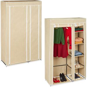 Set of 2 Relaxdays Folding Wardrobe VALENTIN XL Sturdy Fabric Closet, Fleece, 174 x 107 x 42.5 cm, 5 Shelves, Beige