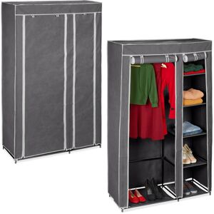 Set of 2 Relaxdays Folding Wardrobe VALENTIN XL Sturdy Fabric Closet, Fleece, 174 x 107 x 42.5 cm, 5 Shelves, Anthracite