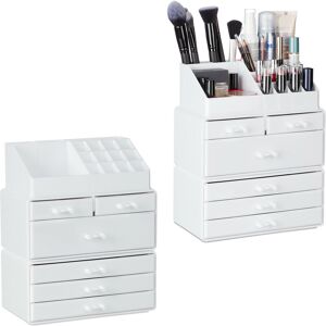 Set of 2 Relaxdays Organiser with 6 Drawers, 22 Compartments for Makeup Storage, Acrylic Cosmetic Tower, White