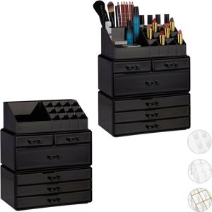 Set of 2 Relaxdays Organiser with 6 Drawers, 22 Compartments for Makeup Storage, Acrylic Cosmetic Tower, Black