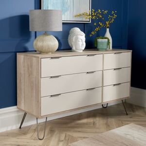 HENLEY 3+3 Wide Chest of 6 Drawers Cabinet Cupboard Storage Driftwood Finish Grey Legs - Brown