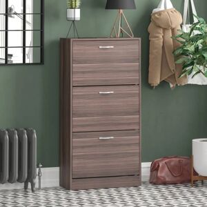 HOME DISCOUNT 3 Drawer Shoe Cabinet Hallway Storage Cupboard Stand, Walnut