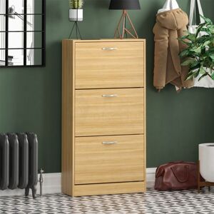 HOME DISCOUNT 3 Drawer Shoe Cabinet Hallway Storage Cupboard Stand, Pine