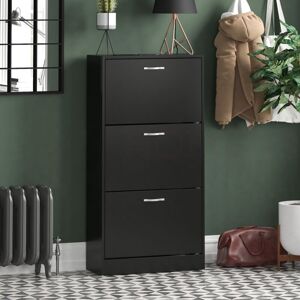 HOME DISCOUNT 3 Drawer Shoe Cabinet Hallway Storage Cupboard Stand, Black