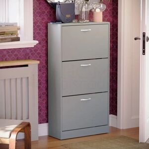 HOME DISCOUNT 3 Drawer Shoe Cabinet Hallway Storage Cupboard Stand, Grey