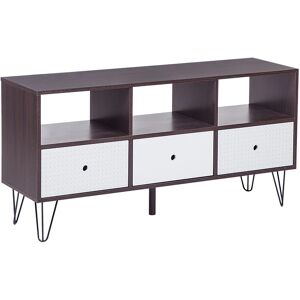 BELIANI Tv Stand Media Unit 3 Drawers Living Room Furniture Dark Wood White Foston - Dark Wood