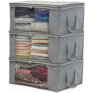 HOOPZI 3 Pack Foldable Fabric Storage Box, Under Bed Clothes Storage Bag, Clothes Storage with Zipper, Used for Blankets, Clothes, 48 x 35 x 20