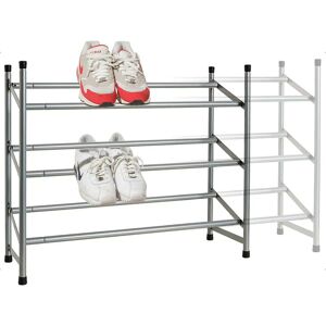 IDOOKA 3 Tier Extendable Shoe Rack Durable Iron Shoe Organiser Storage Cabinet Hallway - Grey