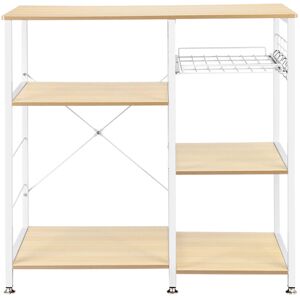 FAMIHOLLD 3-Tier Kitchen Baker's Rack Utility Microwave Oven Stand Storage Cart Workstation Shelf White Oak