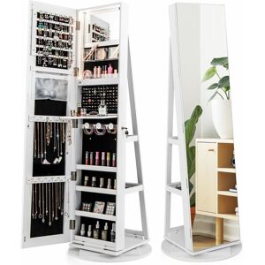 Costway - 360° Rotating Jewelry Armoire Mirrored Jewelry Cabinet w/ Display Shelves & led