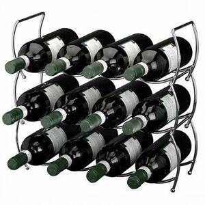 GEEZY 3 Tier Stackable Chrome Wine Storage Display Rack Holder Up To 12 Bottles - silver