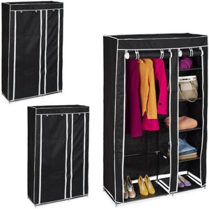 Set of 3 Relaxdays Folding Wardrobe valentin xl Sturdy Fabric Closet, Fleece, 174 x 107 x 42.5 cm, 5 Shelves, Black