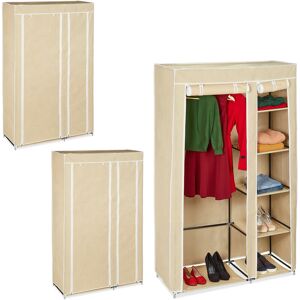 Set of 3 Relaxdays Folding Wardrobe valentin xl Sturdy Fabric Closet, Fleece, 174 x 107 x 42.5 cm, 5 Shelves, Beige