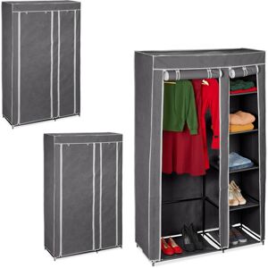 Set of 3 Relaxdays Folding Wardrobe valentin xl Sturdy Fabric Closet, Fleece, 174 x 107 x 42.5 cm, 5 Shelves, Anthracite