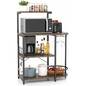 COSTWAY 4-Tier Kitchen Baker Rack Industrial Storage Shelf Microwave Stand 6 S-Hooks