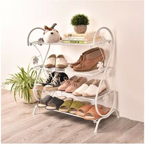 LIVINGANDHOME 4 Tier Iron Shoe Rack Leaf Decoration, White