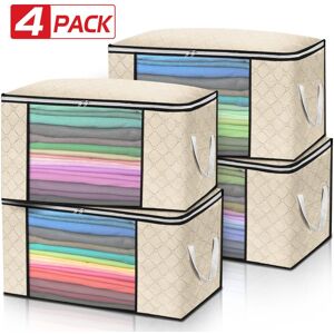 MAEREX 4PCS Clothes Storage Bags Ziped Underbed Wardrobe Cube Closet Boxes Organizer -Beige