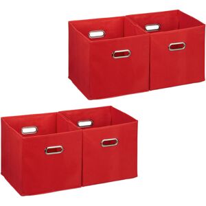 Set of 4 Relaxdays Storage Boxes, No Lids, With Handles, Folding, Square Shelf Bins, 30 x 30 x 30 cm, Red