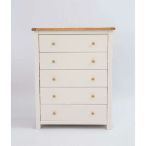 QUEBEC 5 Drawer Chest Off White Bedroom Furniture Clothing Storage Country Wood Unit - Off White