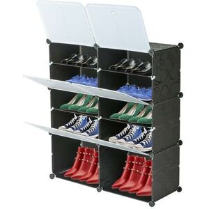 FAMIHOLLD 5-Tier Portable 20 Pair Shoe Rack Organizer 10 Grids Tower Shelf Storage Cabinet Stand Expandable for Heels, Boots, Slippers, Black - Black - Black