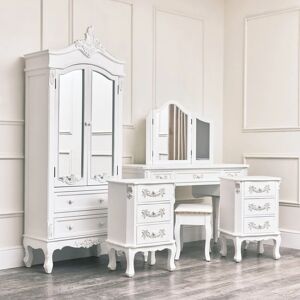 MELODY MAISON Antique White Closet, Dressing Table Set & Pair of Bedside Tables - Pays Blanc Range - Antique White