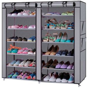 DENUOTOP 6-Row 2-Line 12 Lattices Non-woven Fabric Shoe Rack Gray