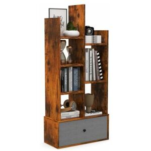 COSTWAY 7 Tier Bookshelf Open Storage Wood Bookcase Organizer Display Shelf w/ Drawer