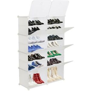 FAMIHOLLD 7-Tier Portable 28 Pair Shoe Rack Organizer 14 Grids Tower Shelf Storage Cabinet Stand Expandable for Heels, Boots, Slippers, White