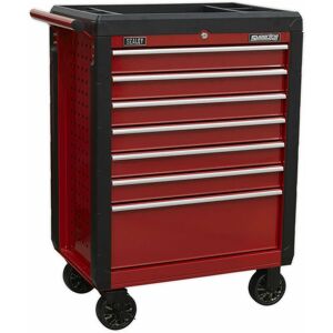 Loops - 702 x 477 x 993mm 7 Drawer red Portable Tool Chest Locking Mobile Storage Box