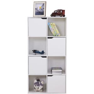 FAMIHOLLD 8 Cube Storage Bookcase White Bookshelf Wooden Display Shelf Organizer Home Office with 4 Doors