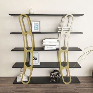 Adar 5-tier Bookcase Bookshelf Shelving Unit Display Unit - Black and Gold Colour - Black and Gold Colour - Decorotika
