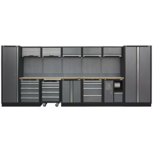 LOOPS All-in-One 4.9m Garage Storage System - Modular Units - Pressed Wood Worktop