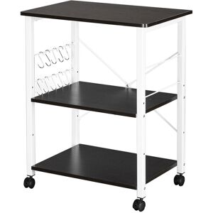 Famiholld - Baker's Rack 3-Tier Kitchen Utility Microwave Oven Stand Storage Cart Workstation Shelf(Dark Brown Top White Metal Frame) - Dark Brown /