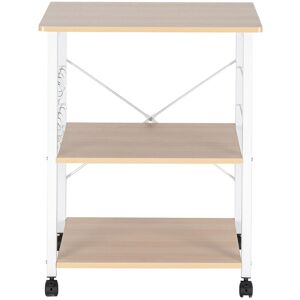 Famiholld - Baker's Rack 3-Tier Kitchen Utility Microwave Oven Stand Storage Cart Workstation Shelf(Light Beige Top White Metal Frame) - Light Beige