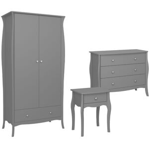 FURNITURE TO GO Bedroom Furniture Package - Nightstand Chest Wardrobe Grey Baroque