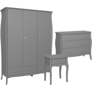 FURNITURE TO GO Bedroom Furniture Package - Nightstand Chest Wardrobe Grey Baroque