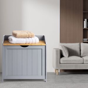 TEETOK Bathroom cabinets and storage units,Grey Wooden Laundry Linen Toy Storage Box Home Chest Trunk Hamper Clothes,H56cm x W56cm x D36cm