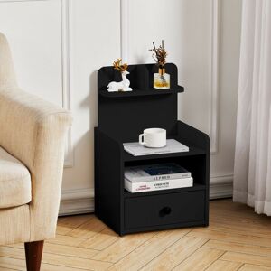 LIVINGANDHOME Storage Nightstand Shelf with Drawer, Black