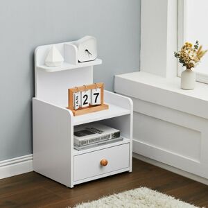 LIVINGANDHOME Storage Nightstand Shelf with Drawer, White