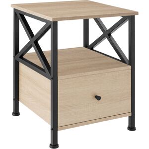 Tectake - Bedside table Falkirk 40x41.5x55.5cm with two shelves & spacious drawer - Bedside table, side table, bedroom table - industrial wood light,