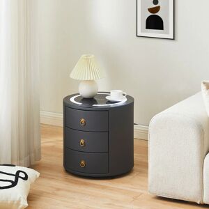 Clipop - Bedside Table, Round Nightstand, 3 Drawers Cabinet, Smart Bedside Table with Wireless Charging, Dark Grey