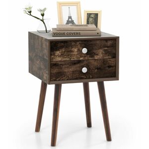 Costway - Bedside Table Solid Wood Legs Night Stand Cabinet Unit with 2 Storage Drawers