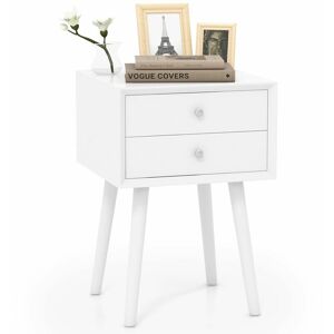 Costway - Bedside Table Solid Wood Legs Night Stand Cabinet Unit with 2 Storage Drawers