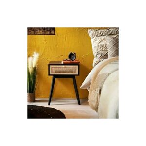 DYLEX Bedside Tables With 1 Drawer Black Legs Side Table Bedroom Furniture Cane Detail