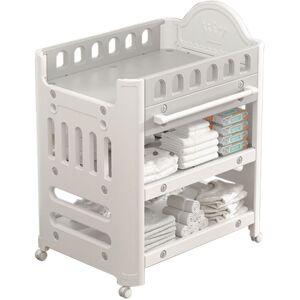 Warmiehomy - Beige Mobile Baby Diaper Changing Table with 4 Drawers and Storage Shelf