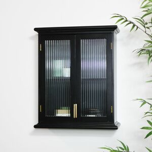 MELODY MAISON Black Reeded Glass Wall Cabinet - Black, Gold