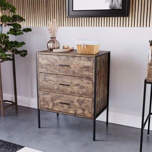 HOME DISCOUNT Brooklyn 3 Drawer Chest of Drawers Bedside Table Wood Bedroom Furniture Storage, Dark Wood