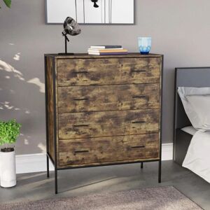 Home Discount - Brooklyn 4 Drawer Chest of Drawers Bedside Table Wood Bedroom Furniture Storage, Dark Wood