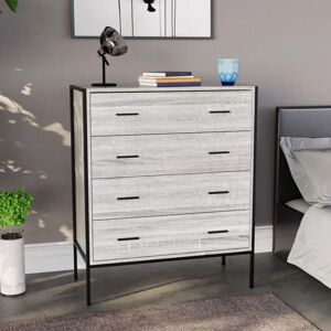 Home Discount - Brooklyn 4 Drawer Chest of Drawers Bedside Table Wood Bedroom Furniture Storage, Grey